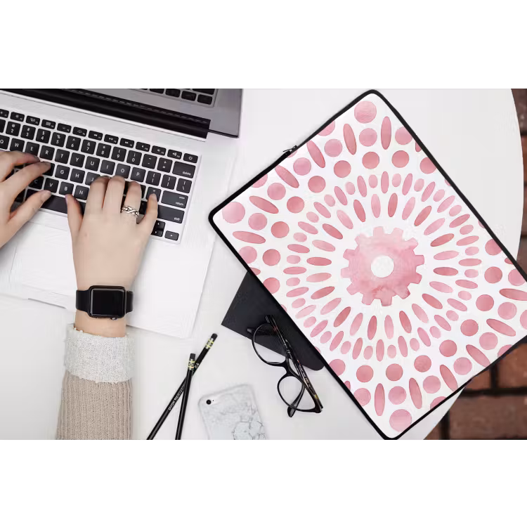 Abstract - Vormen - Patroon - Aquarel - Roze laptophoes neopreen klein -bureau