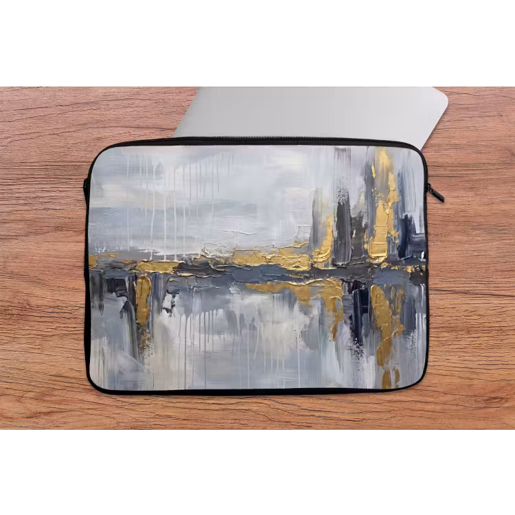 Abstract - Structuur - Goud - Grijs - Modern laptophoes neopreen klein -tafel