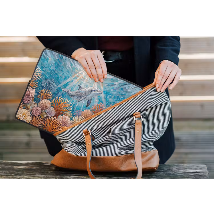 Dieren - Mozaïek - Oceaan - Koraal - Blauw laptophoes neopreen klein -tas