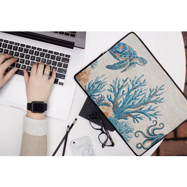 Dieren - Onderwater - Natuur - Mozaïek - Blauw laptophoes neopreen klein -bureau