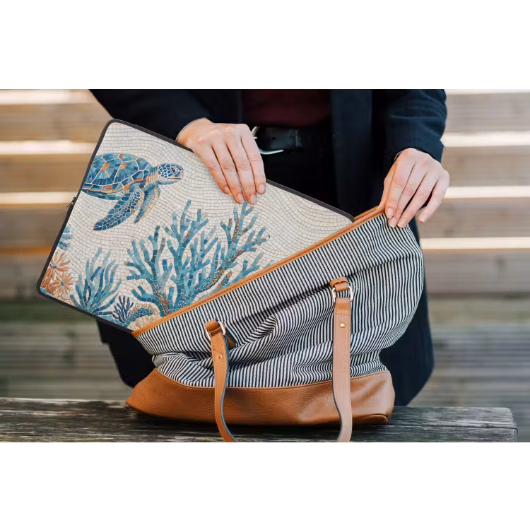 Dieren - Onderwater - Natuur - Mozaïek - Blauw laptophoes neopreen klein -tas