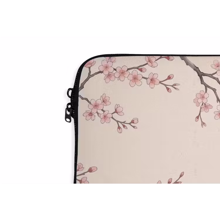 Aziatisch - Kraanvogel - Beige laptophoes neopreen klein -detail