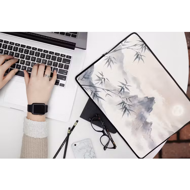 Bamboe - Azië - Grijs laptophoes neopreen klein -bureau