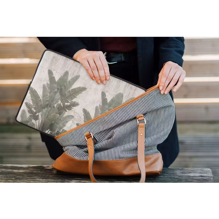 Bananenbladeren - Beton - Groen laptophoes neopreen klein -tas