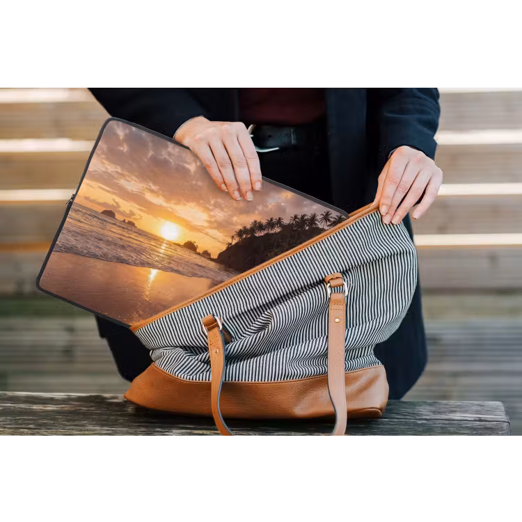 Strand - Zonsondergang - Natuur - Tropisch - Oranje laptophoes neopreen klein -tas