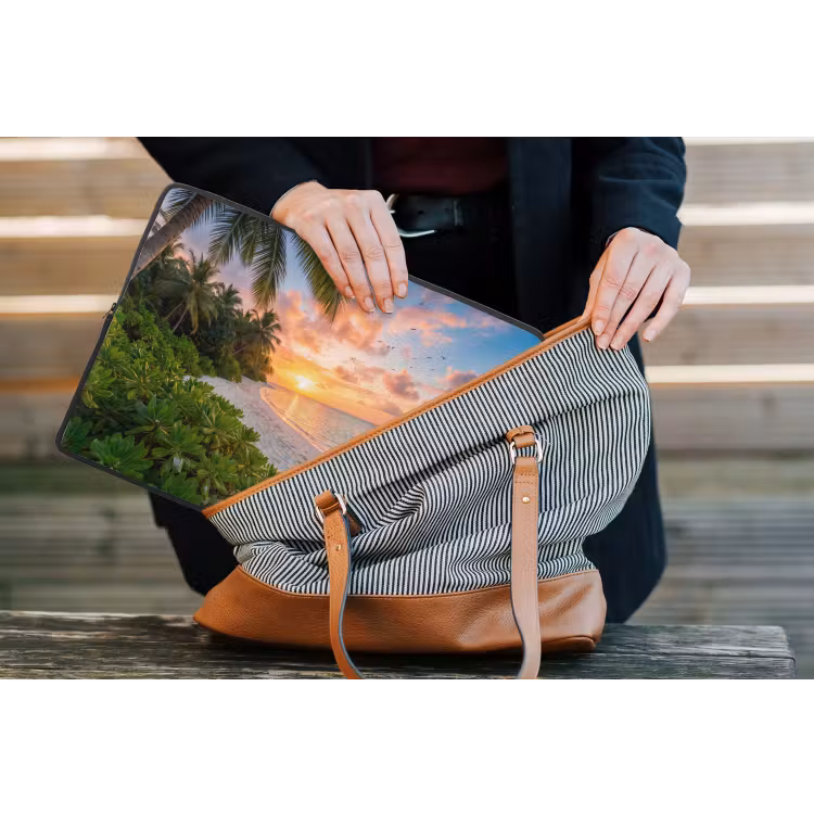 Strand - Zonsondergang - Palmbomen - Tropisch - Natuur laptophoes neopreen klein -tas
