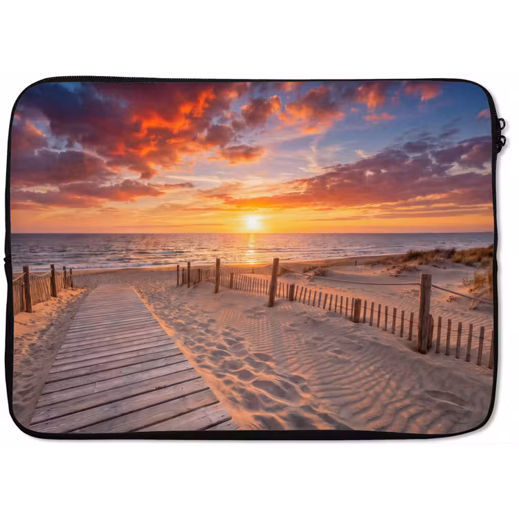 Strand - Zonsondergang - Zee - Natuur - Oranje laptophoes neopreen klein -zkaufland3dotto