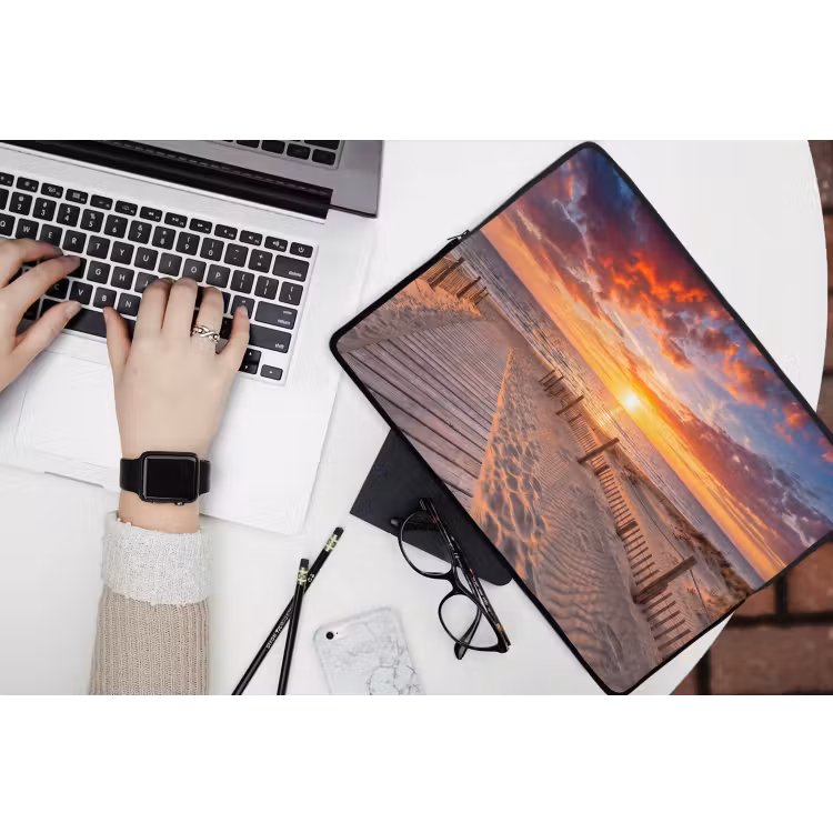 Strand - Zonsondergang - Zee - Natuur - Oranje laptophoes neopreen klein -bureau