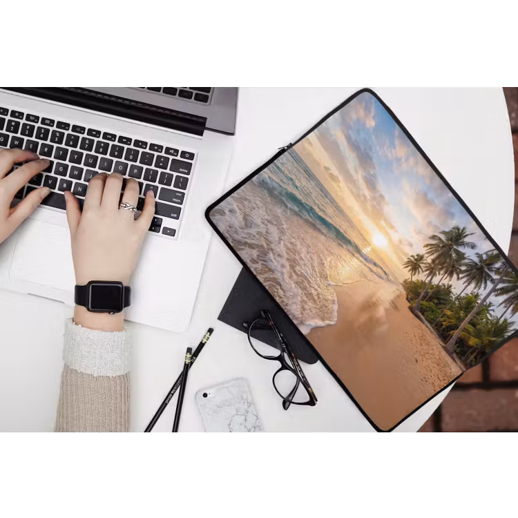 Strand - Zonsondergang - Tropisch - Natuur - Goud laptophoes neopreen klein -bureau