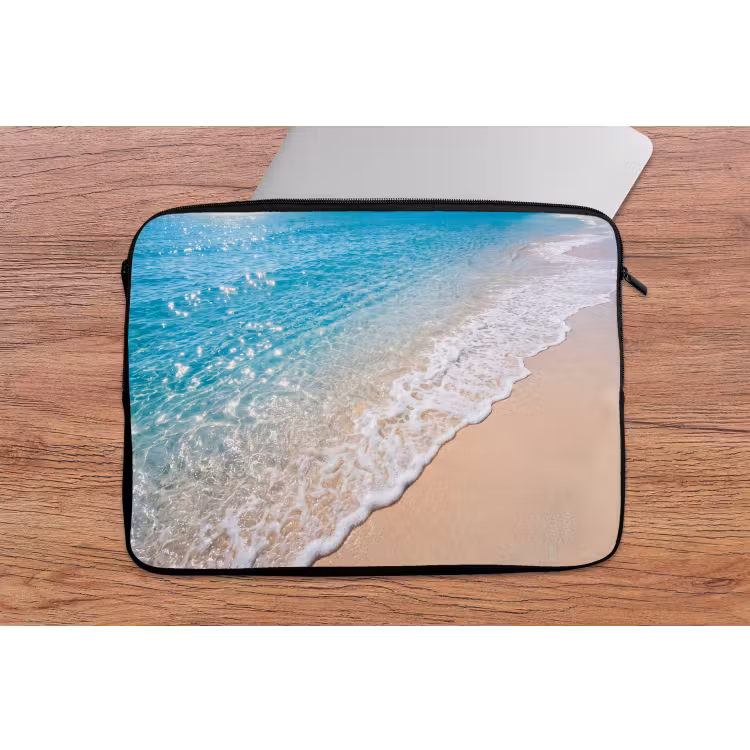 Strand - Water - Natuur - Blauw - Beige laptophoes neopreen klein -tafel