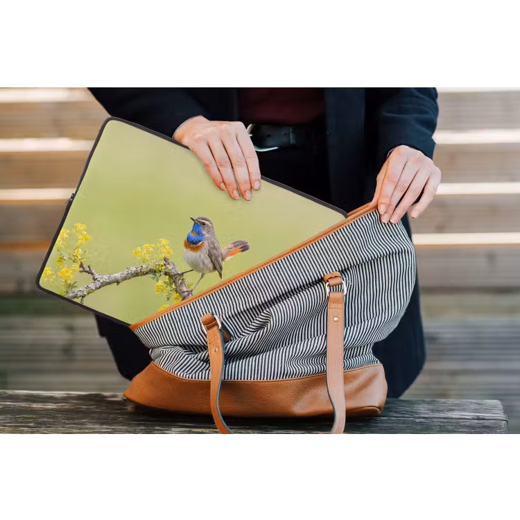 Vogel - Tak - Natuur - Kleurrijk laptophoes neopreen klein -tas