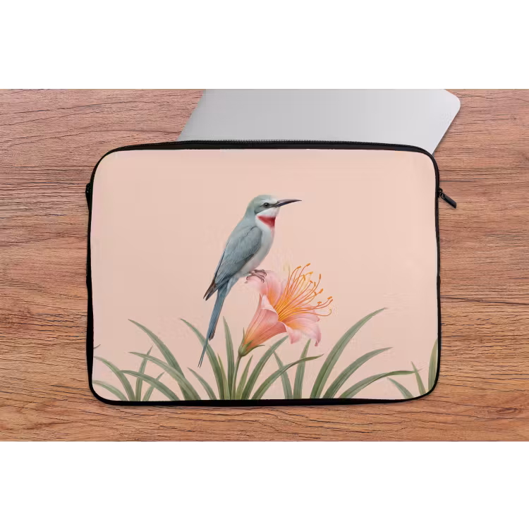 Vogel - Bloem - Natuur - Roze laptophoes neopreen klein -tafel