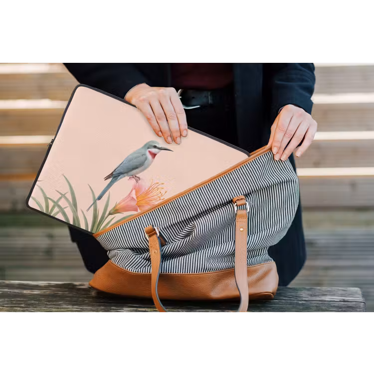 Vogel - Bloem - Natuur - Roze laptophoes neopreen klein -tas