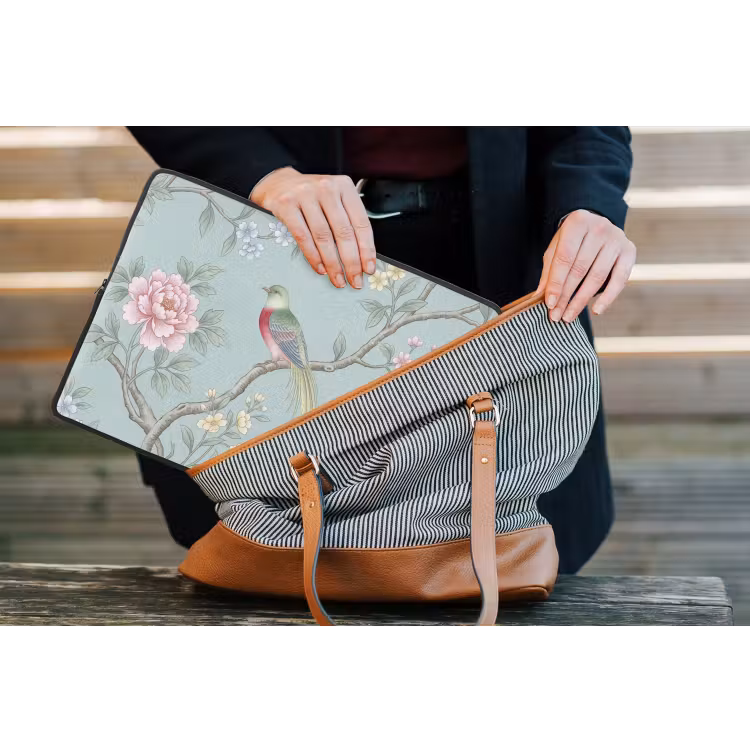 Vogel - Bloemen - Kleurrijk laptophoes neopreen klein -tas