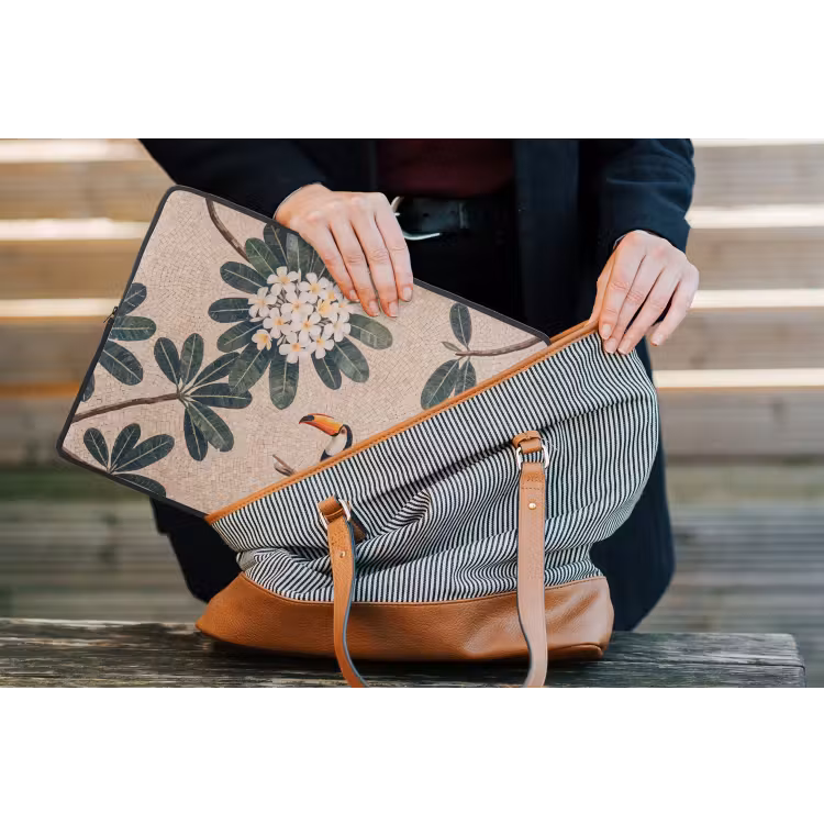 Vogel - Mozaïek - Tropisch - Natuur - Kleurrijk laptophoes neopreen klein -tas