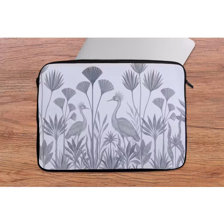 Vogel - Tropisch - Illustratie - Blauwgrijs - Natuur laptophoes neopreen klein -tafel