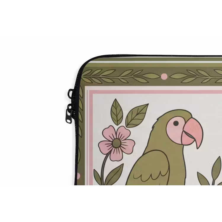 Vogel - Tropisch - Patroon - Decoratief - Groen laptophoes neopreen klein -detail