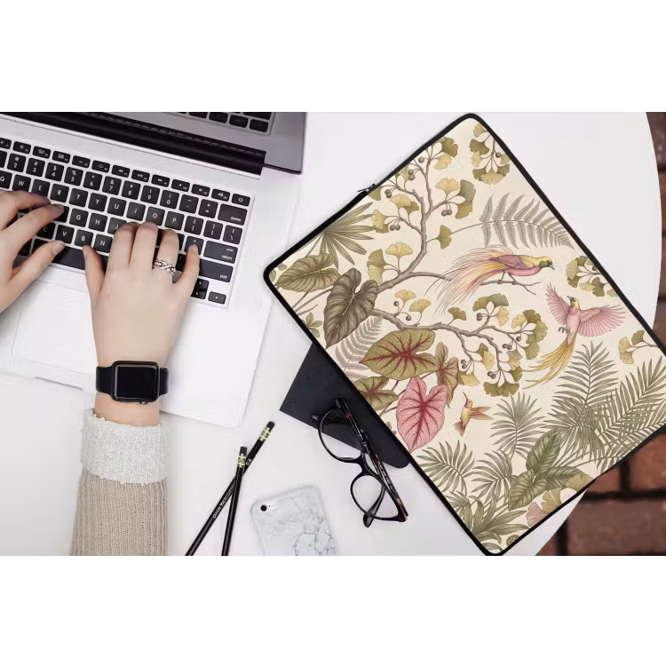 Vogels - Tropisch - Botanisch - Roze laptophoes neopreen klein -bureau
