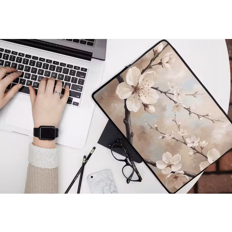 Bloesem - Takken - Schilderij - Beige - Serene laptophoes neopreen klein -bureau