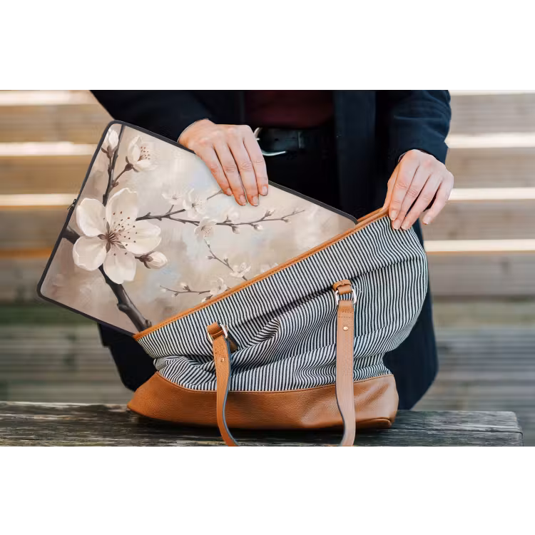 Bloesem - Takken - Schilderij - Beige - Serene laptophoes neopreen klein -tas