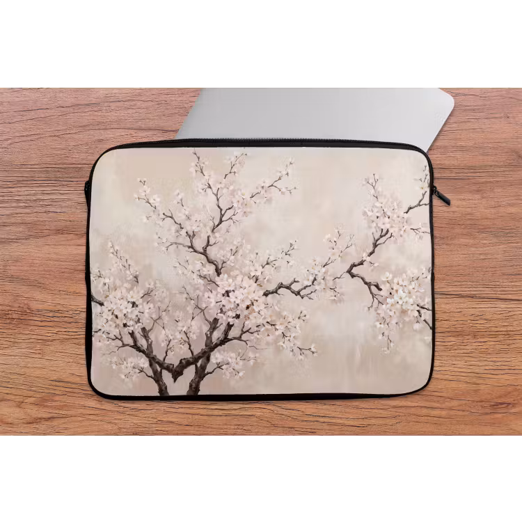 Bloesem - Illustratie - Taupe laptophoes neopreen klein -tafel