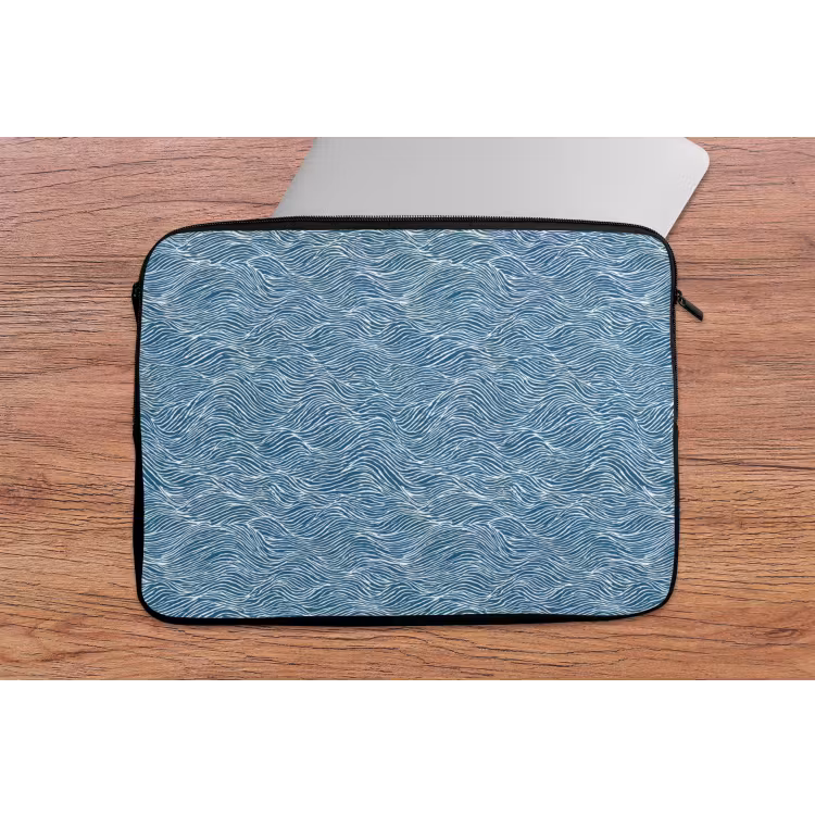Blauw - Wit - Golven - Getekend - Textuur laptophoes neopreen klein 279 -tafel