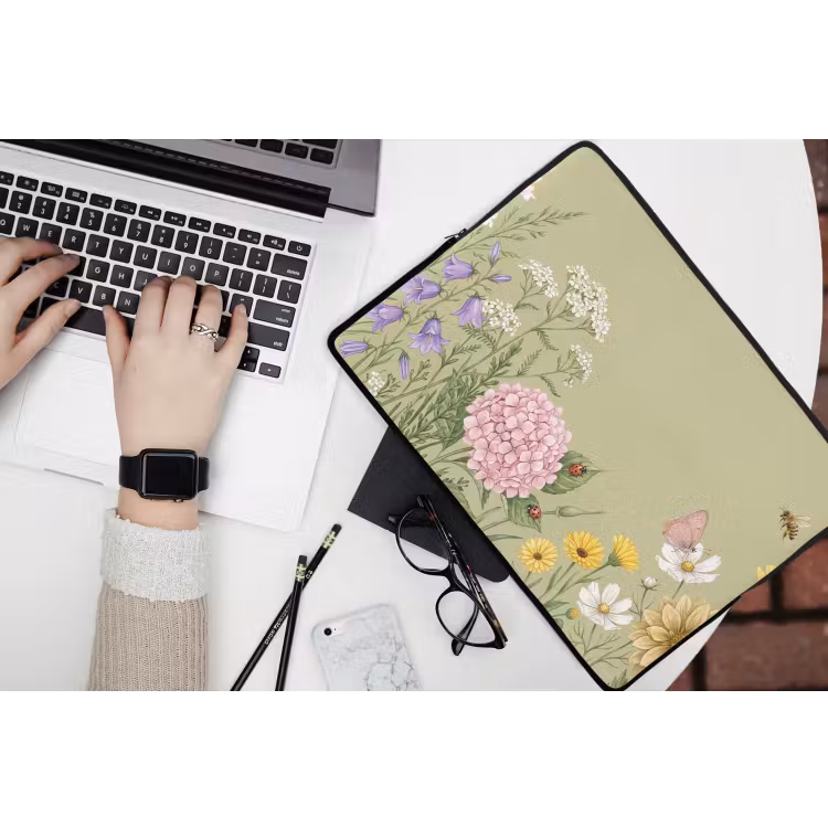 Botanisch - Bloemen - Kleurrijk laptophoes neopreen klein -bureau