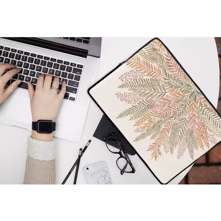Botanisch - Aquarel - Kleurrijk laptophoes neopreen klein -bureau