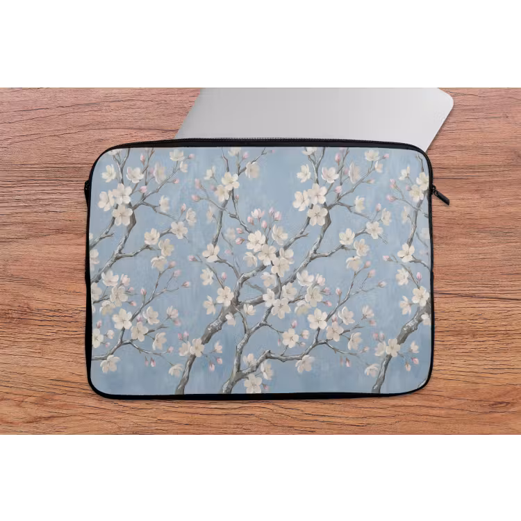 Takken - Kersenbloesem - Blauw laptophoes neopreen klein -tafel