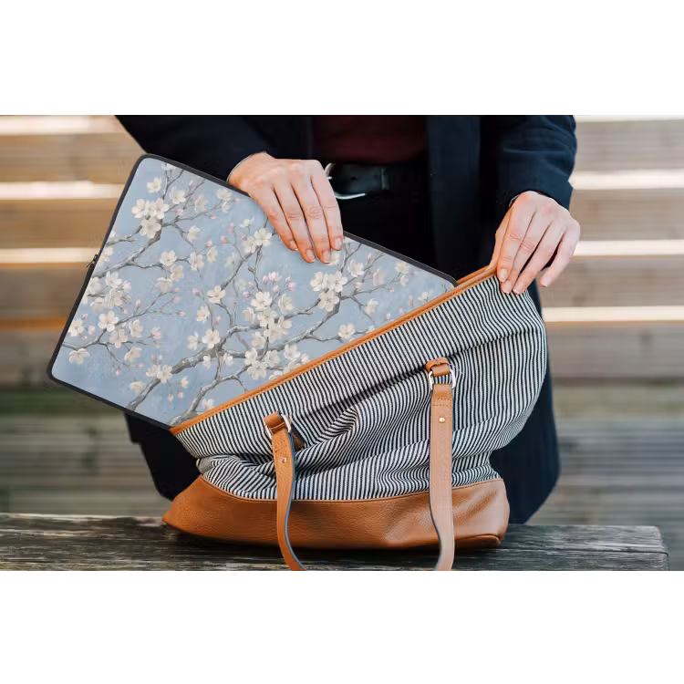 Takken - Kersenbloesem - Blauw laptophoes neopreen klein -tas