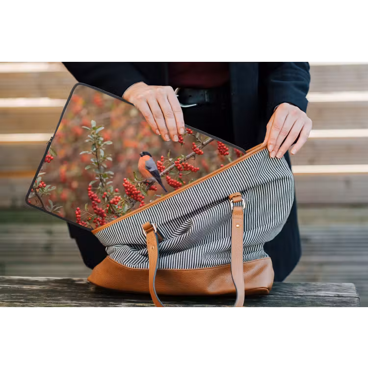 Goudvink - Bessen - Herfst - Natuur - Kleurrijk laptophoes neopreen klein -tas