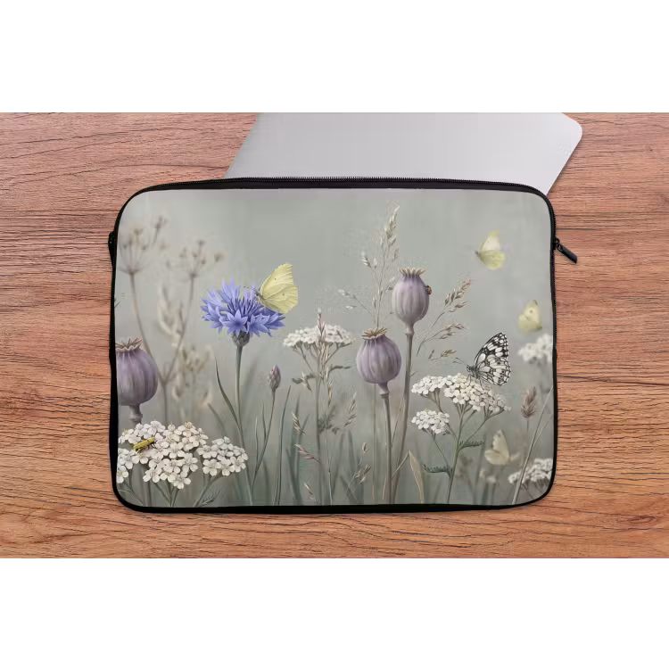 Vlinders - Wildbloemen - Illustratie - Kleurrijk laptophoes neopreen klein -tafel