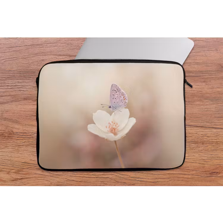 Vlinder - Bloem - Blauw laptophoes neopreen klein -tafel