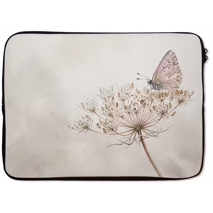 Vlinder - Bloem -Natuur - Beige laptophoes neopreen klein -zkaufland3dotto