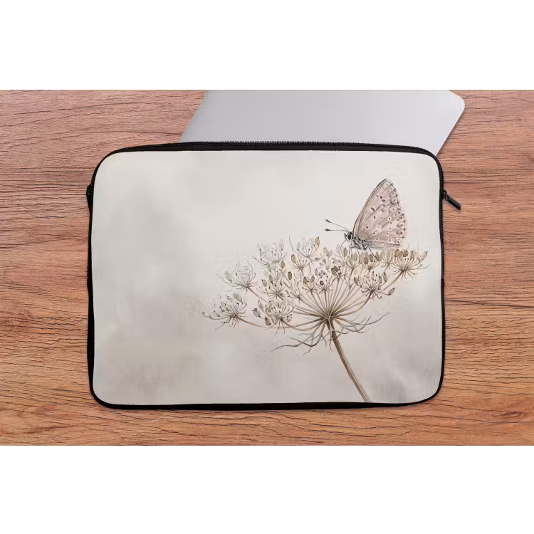 Vlinder - Bloem -Natuur - Beige laptophoes neopreen klein -tafel
