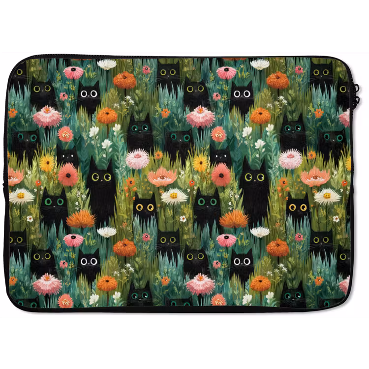Katten - Bloemen - Kleurrijk laptophoes neopreen klein 279 -zkaufland3dotto