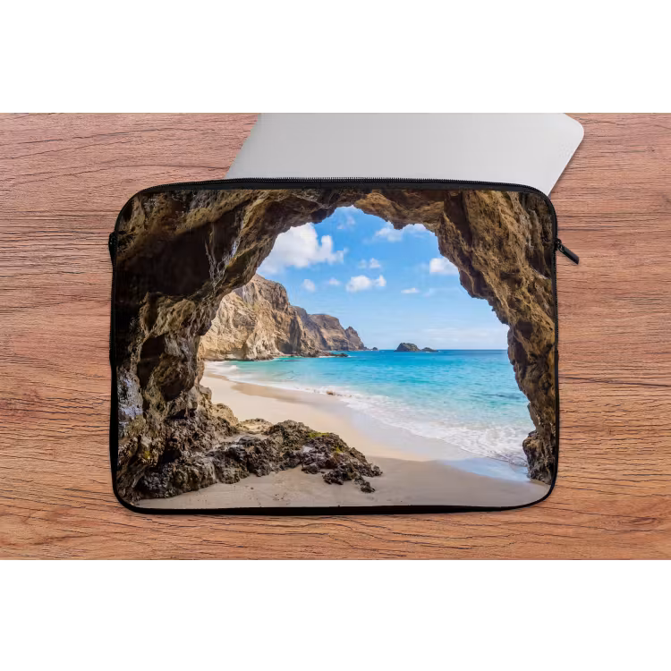 Grot - Strand - Zee - Blauw laptophoes neopreen klein -tafel