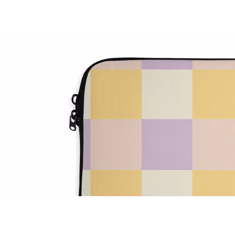 Cheers Chica - Ruitjes - Lila - Geel laptophoes neopreen klein -detail