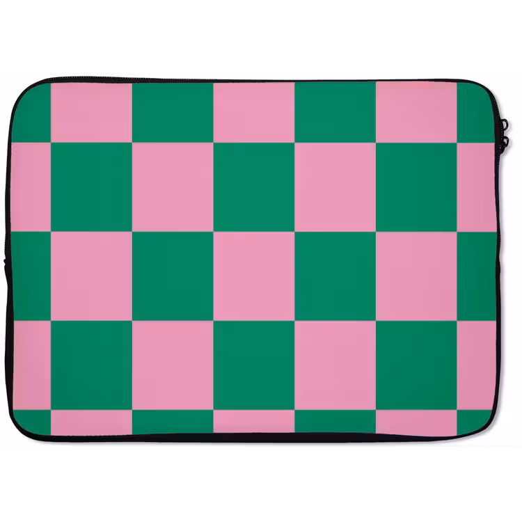 Schaakbord patroon - Groen - Roze - Blokjes laptophoes neopreen klein -zkaufland3dotto