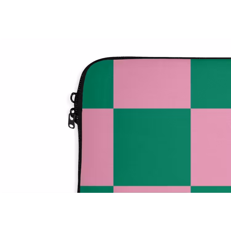 Schaakbord patroon - Groen - Roze - Blokjes laptophoes neopreen klein -detail