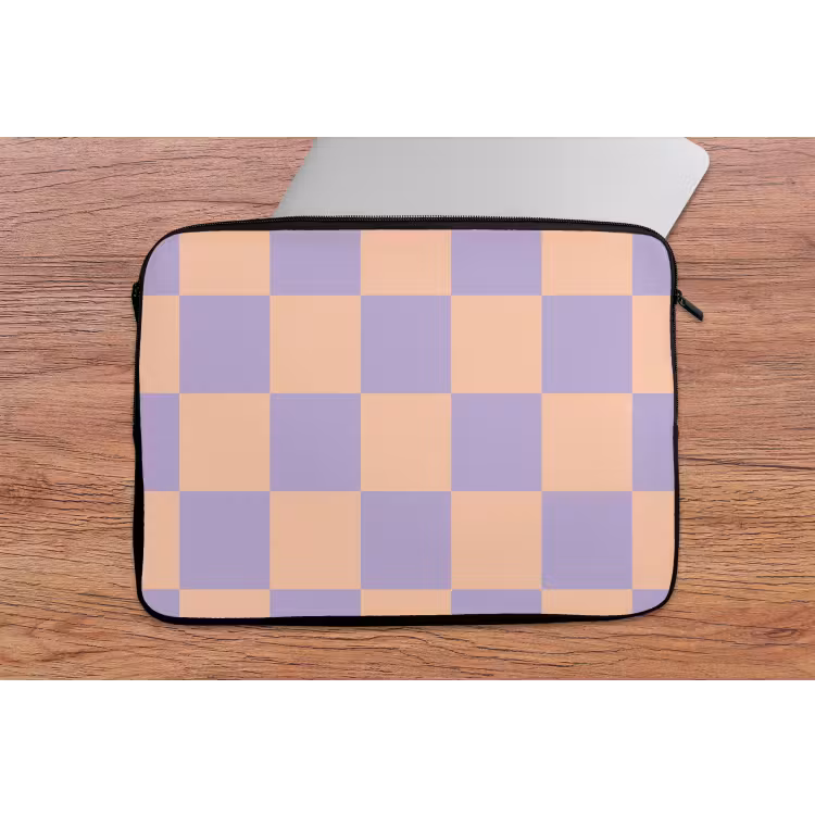 Schaakbord patroon - Paars - Roze - Blokjes laptophoes neopreen klein -tafel