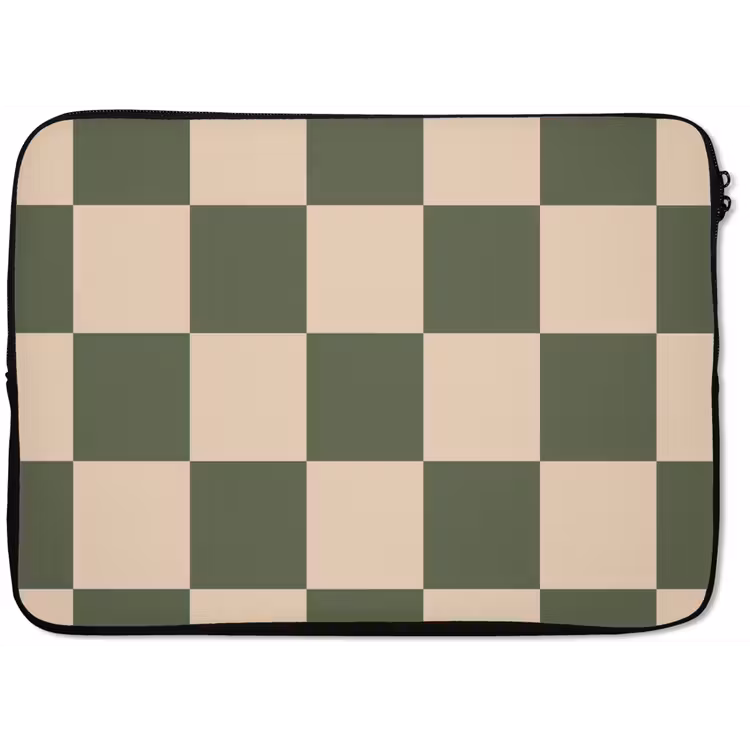 Schaakbord print - Groen - Beige - Blokjes laptophoes neopreen klein -zkaufland3dotto