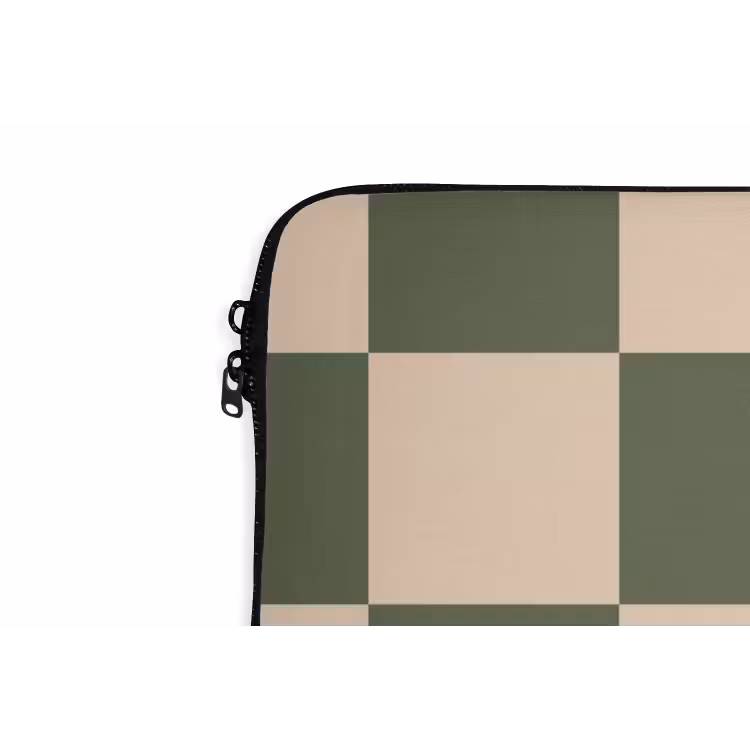 Schaakbord print - Groen - Beige - Blokjes laptophoes neopreen klein -detail