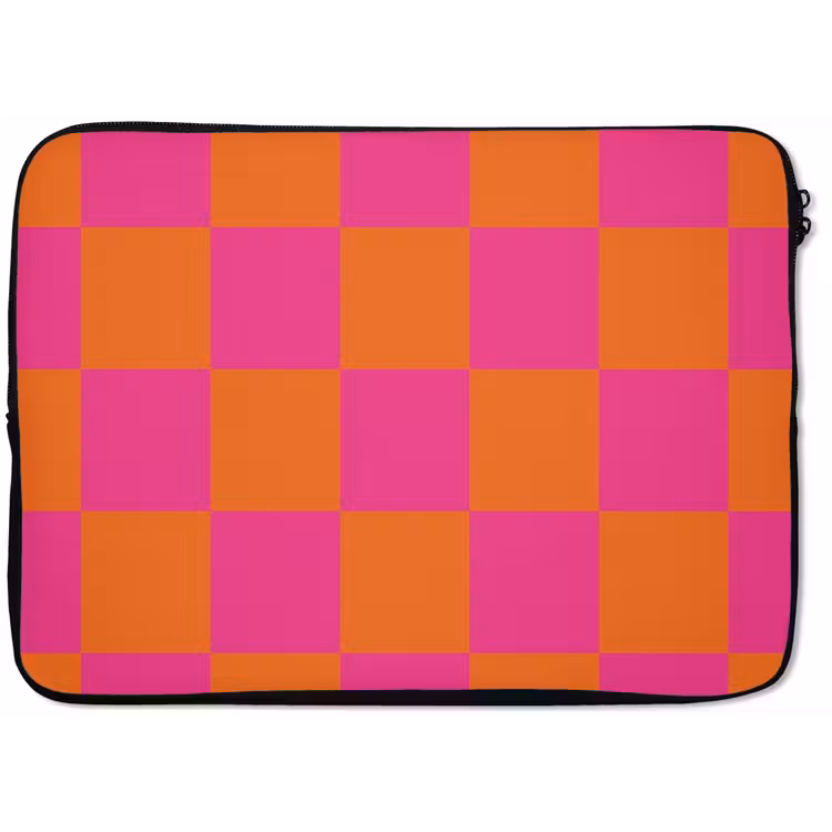 Schaakbord print - Oranje - Roze - Blokjes laptophoes neopreen klein -zkaufland3dotto
