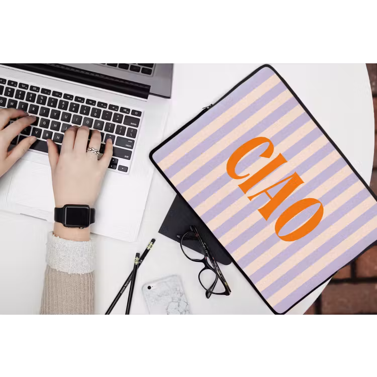 Ciao - Quote - Pastel - Strepen laptophoes neopreen klein -bureau