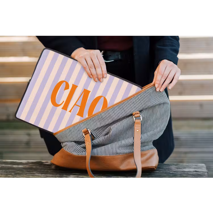 Ciao - Quote - Pastel - Strepen laptophoes neopreen klein -tas