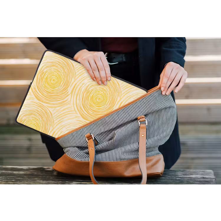 Cirkels - Abstract - Artistiek - Geel laptophoes neopreen klein 279 -tas