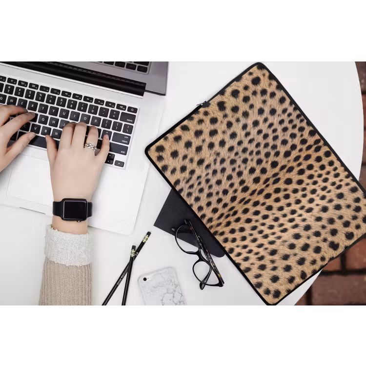 Vacht - Jachtluipaard - Zwart - Wit laptophoes neopreen klein -bureau
