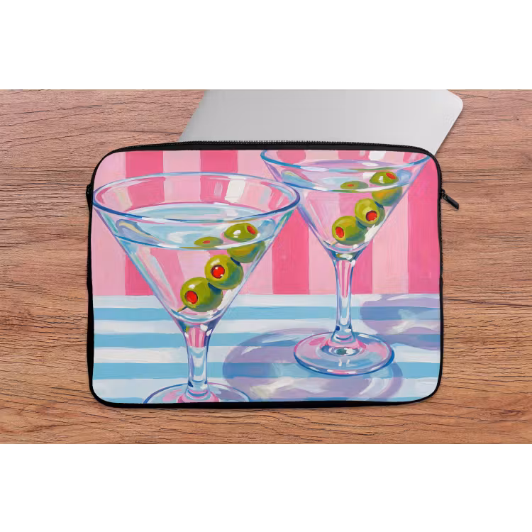 Cocktail - Olijven - Kunst - Modern - Roze laptophoes neopreen klein -tafel