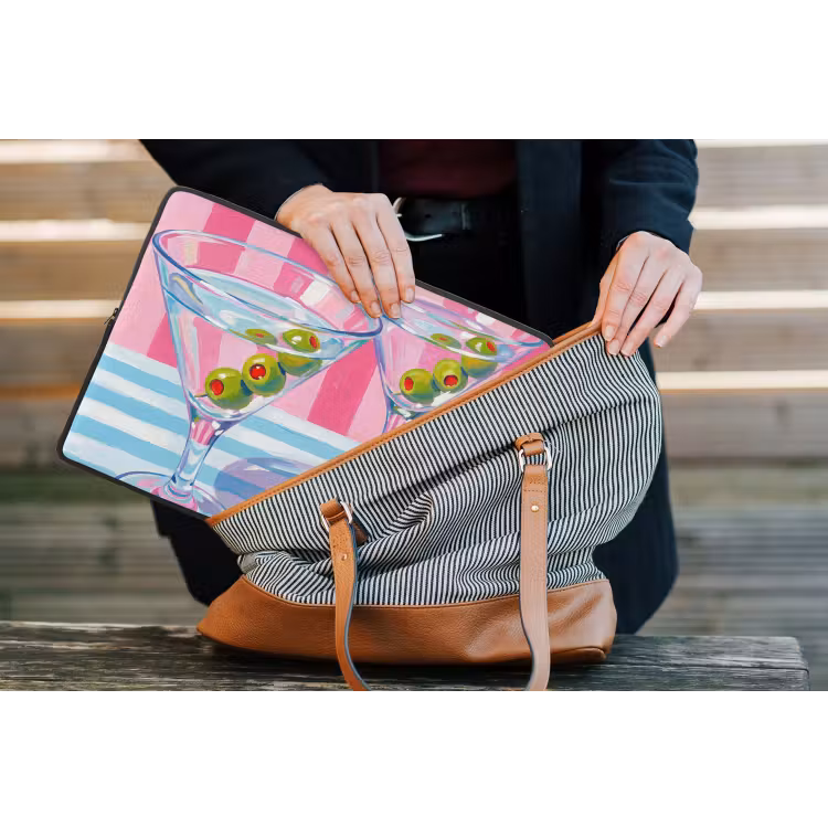 Cocktail - Olijven - Kunst - Modern - Roze laptophoes neopreen klein -tas